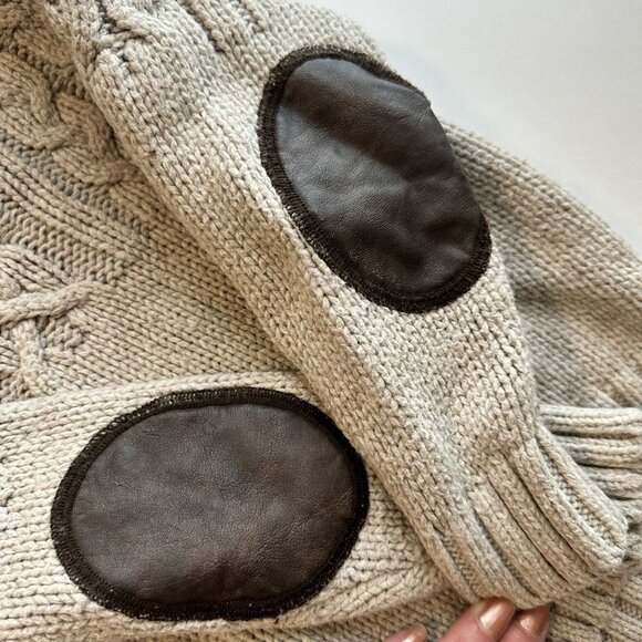 BabyGap Toddler Boys Cable Knit Sweater 3Y Beige Brown Elbow Patches - Picture 6 of 6